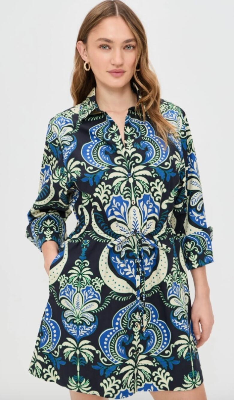 Cara Cara Henry Mini Dress in Palm Pavillion Cobalt size S small